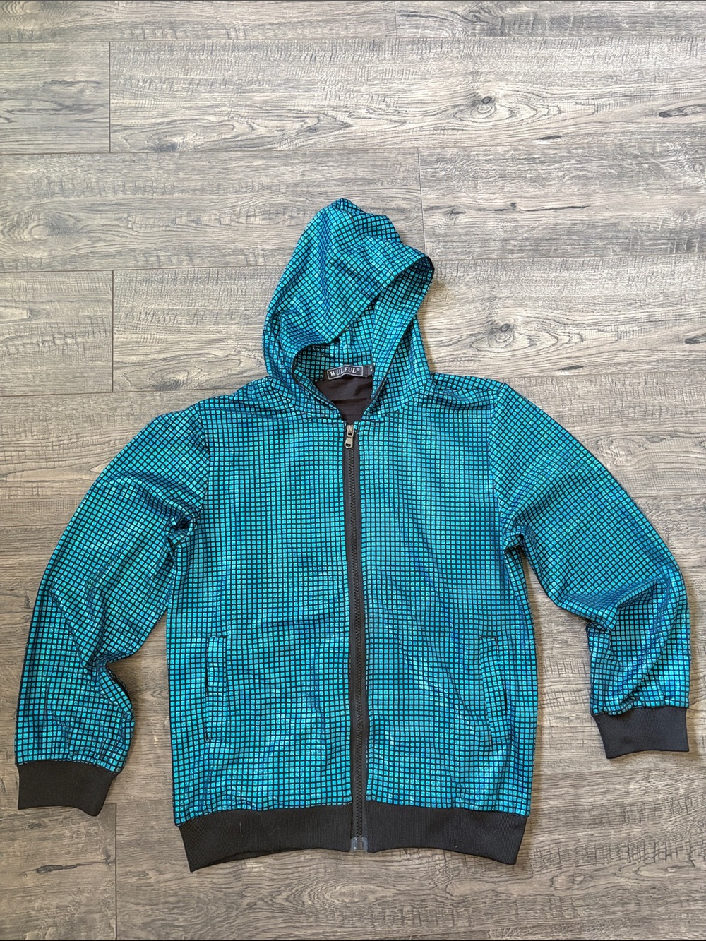 Youth Teal Grid Zip Hoodie - Cherokee